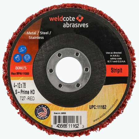 Weldcote Surface Conditioning Wheel 4-1/2 X 7/8 S-Prime Hd Stripit Red 11162